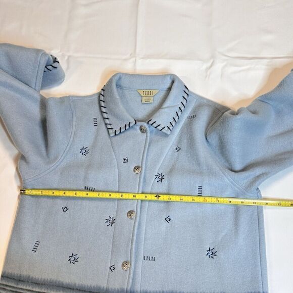 Vintage Teddi Women’s Sz M 80s Cozy Teddy Bear Fleece Blue Embroidered Jacket - Picture 8 of 15